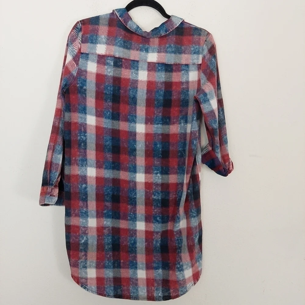 Vintage Havana Womens Long Sleeve Red Blue Plaid Drawstring Tie Shirt Dress Sz S - Picture 7 of 9